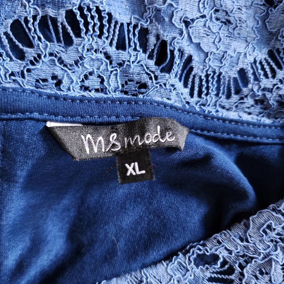 MS mode Tonal Blue Lace Overlay Sleeveless Blouse Size XL - Picture 5 of 7